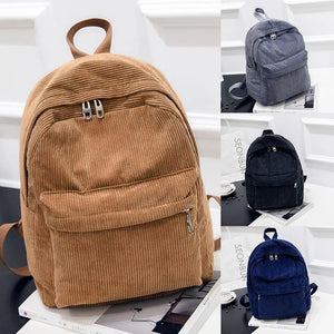 Corduroy Backpack College School Bagpack Travel Shoulder Bags
