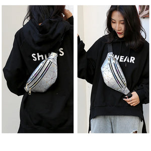 Geometric Waist Bag PU Laser Sport Shoulder Messenger Fanny Pack