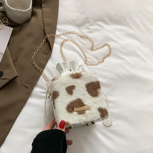 Heart Prints Messenger Chain Shoulder Bag Plush Crossbody Bags for Women