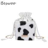 Heart Prints Messenger Chain Shoulder Bag Plush Crossbody Bags for Women