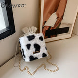 Heart Prints Messenger Chain Shoulder Bag Plush Crossbody Bags for Women