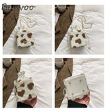 Heart Prints Messenger Chain Shoulder Bag Plush Crossbody Bags for Women
