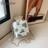 Heart Prints Messenger Chain Shoulder Bag Plush Crossbody Bags for Women