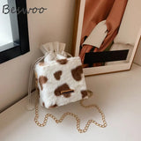 Heart Prints Messenger Chain Shoulder Bag Plush Crossbody Bags for Women
