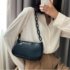 Women's PU Leather Underarm Bag Zipper Handbag Small Square Bag
