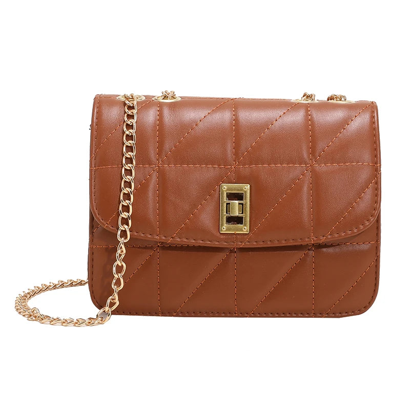 Women's Small Shoulder Bag with Chain Strap PU Leather Crossbody Brown