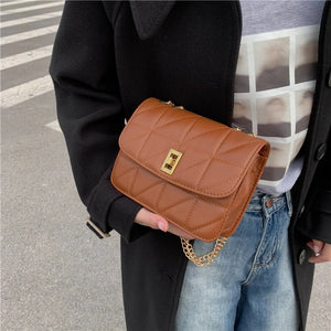 Women's Small Shoulder Bag with Chain Strap PU Leather Crossbody Brown