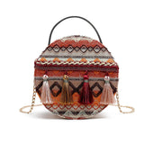 Ethnic Style Woolen Cloth Chain Mini Round Bag Tassel Shoulder Messenger