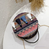 Ethnic Style Woolen Cloth Chain Mini Round Bag Tassel Shoulder Messenger