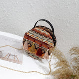Ethnic Style Woolen Cloth Chain Mini Round Bag Tassel Shoulder Messenger