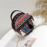 Ethnic Style Woolen Cloth Chain Mini Round Bag Tassel Shoulder Messenger