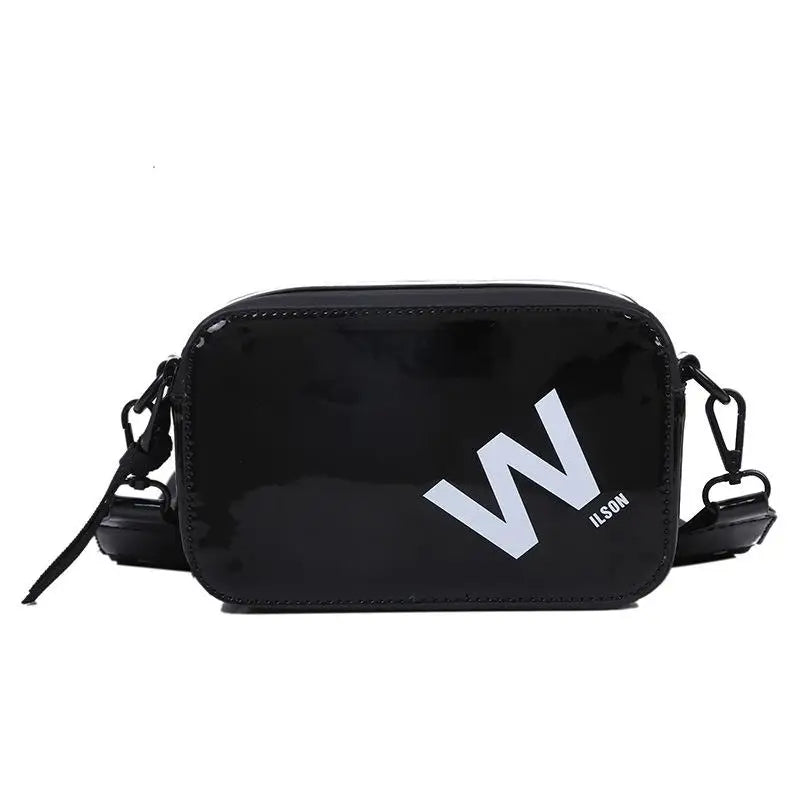 Patent Leather Shoulder Bag Wide Strap Double Zippers Small Square Bag