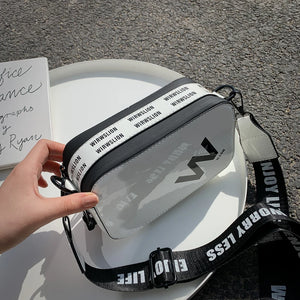 Patent Leather Shoulder Bag Wide Strap Double Zippers Small Square Bag