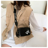 Patent Leather Shoulder Bag Wide Strap Double Zippers Small Square Bag