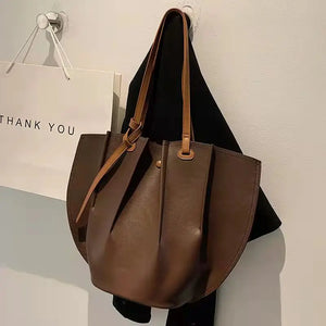 Women Pleated Leather Shoulder Bag Large Capacity Tote Bolsa Tote Bag