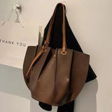 Women Pleated Leather Shoulder Bag Large Capacity Tote Bolsa Tote Bag