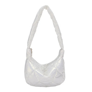 Pink Puffy Quilted Shoulder Bag for Women Winter