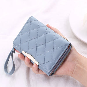 Trifold Short Wallet with Wrist Strap and PU Leather for Lady