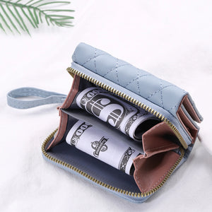 Trifold Short Wallet with Wrist Strap and PU Leather for Lady