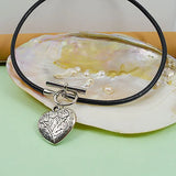 Big Silver Heart Leather Necklace Charming Girl Gift