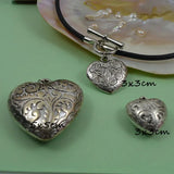 Big Silver Heart Leather Necklace Charming Girl Gift
