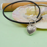 Big Silver Heart Leather Necklace Charming Girl Gift