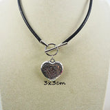 Big Silver Heart Leather Necklace Charming Girl Gift