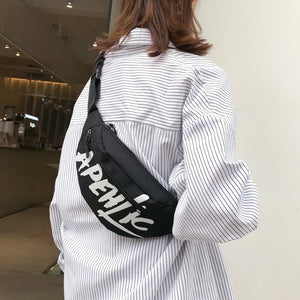 Unisex Letter Fanny Packs Hip Hop Nylon Crossbody Bag Sports Waist Bag
