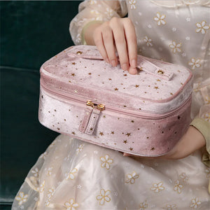 Velvet Cosmetic Bag Large Capacity Toiletries Organizer Makeup Cases