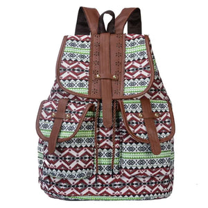 Vintage Bohemian Print Canvas Backpack for Women School Travel Rucksack