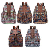 Vintage Bohemian Print Canvas Backpack for Women School Travel Rucksack