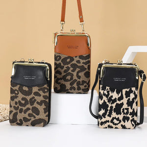Leopard Print Color-block Mobile Phone Bag Large Capacity Messenger Purse