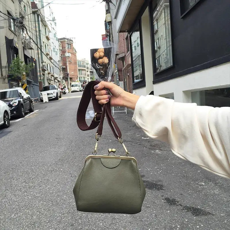 Vintage Shell Lock Bags PU Leather Wide Straps Bag Tote Women's Handbags Purses