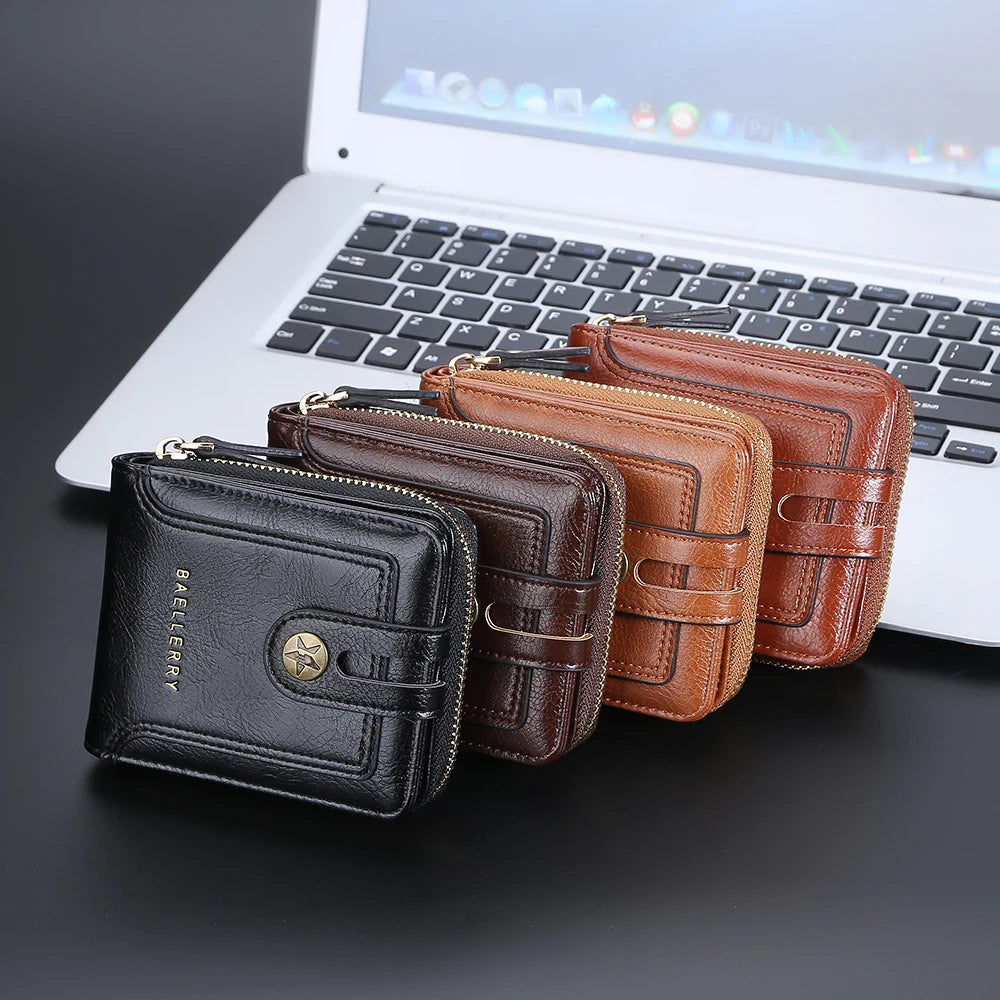 Vintage Men's Wallet Short Purse Zip Clutch