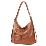 Vintage Solid Women'S Waterproof PU Backpack School Bag For Teenage Girl