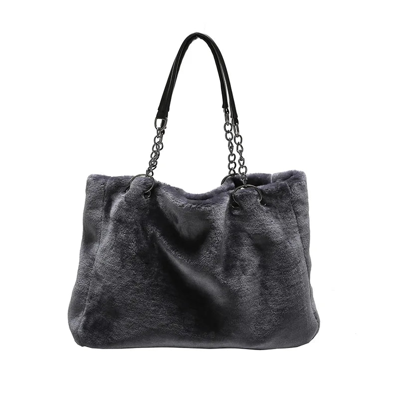 Vintage Plush Shoulder Bag Causal Women Totes Big Capacity Fur Lady Bag