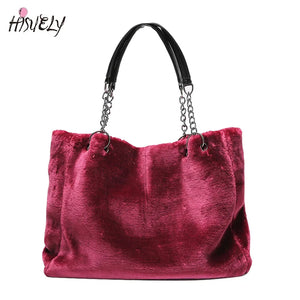 Vintage Plush Shoulder Bag Causal Women Totes Big Capacity Fur Lady Bag