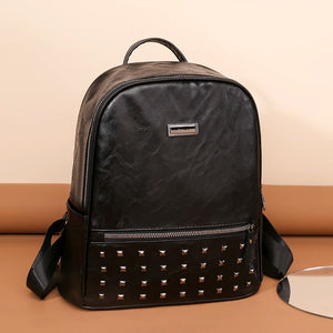 Vintage Women Backpack Large Capacity Student School Bag Cowhide