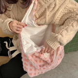 Waffle Grid Women's Plush Shoulder Bags Large Capacity Tote Handbag