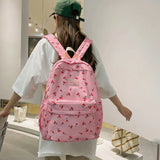 Cherry Print Waterproof Nylon Backpack for Women