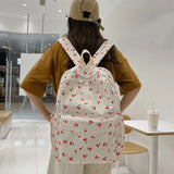 Cherry Print Waterproof Nylon Backpack for Women
