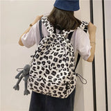 Leopard Print Nylon Women Backpack Travel Bag Schoolbag