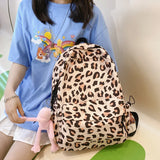 Leopard Print Nylon Women Backpack Travel Bag Schoolbag