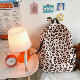 Leopard Print Nylon Women Backpack Travel Bag Schoolbag