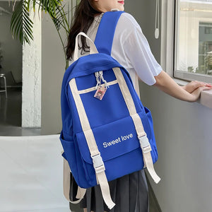 Waterproof Nylon Women Backpack Travel Bag for Teen Girls Solid Bookbag