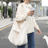 Waterproof Canvas Tote Shoulder Bag Solid Handbags Men Women Crossbody