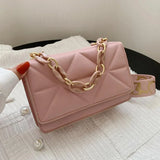Solid Square Crossbody Bags with Wide Strap Chain
