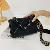 Solid Square Crossbody Bags with Wide Strap Chain