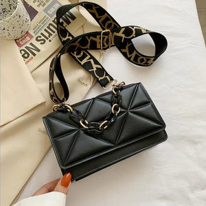 Solid Square Crossbody Bags with Wide Strap Chain