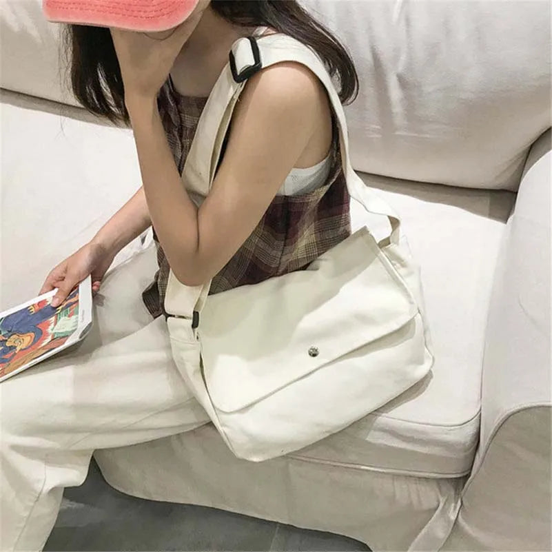 Canvas Shoulder Bag for Women Solid Casual Messenger Bag
